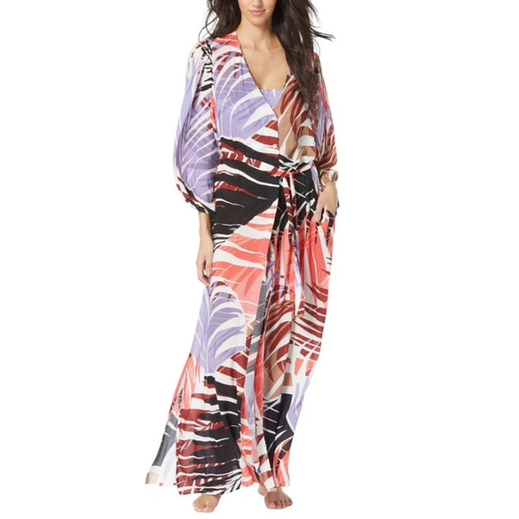 Vince Camuto Women's Printed Button-Front Cover-Up Caftan Multicolor Sz M 15483